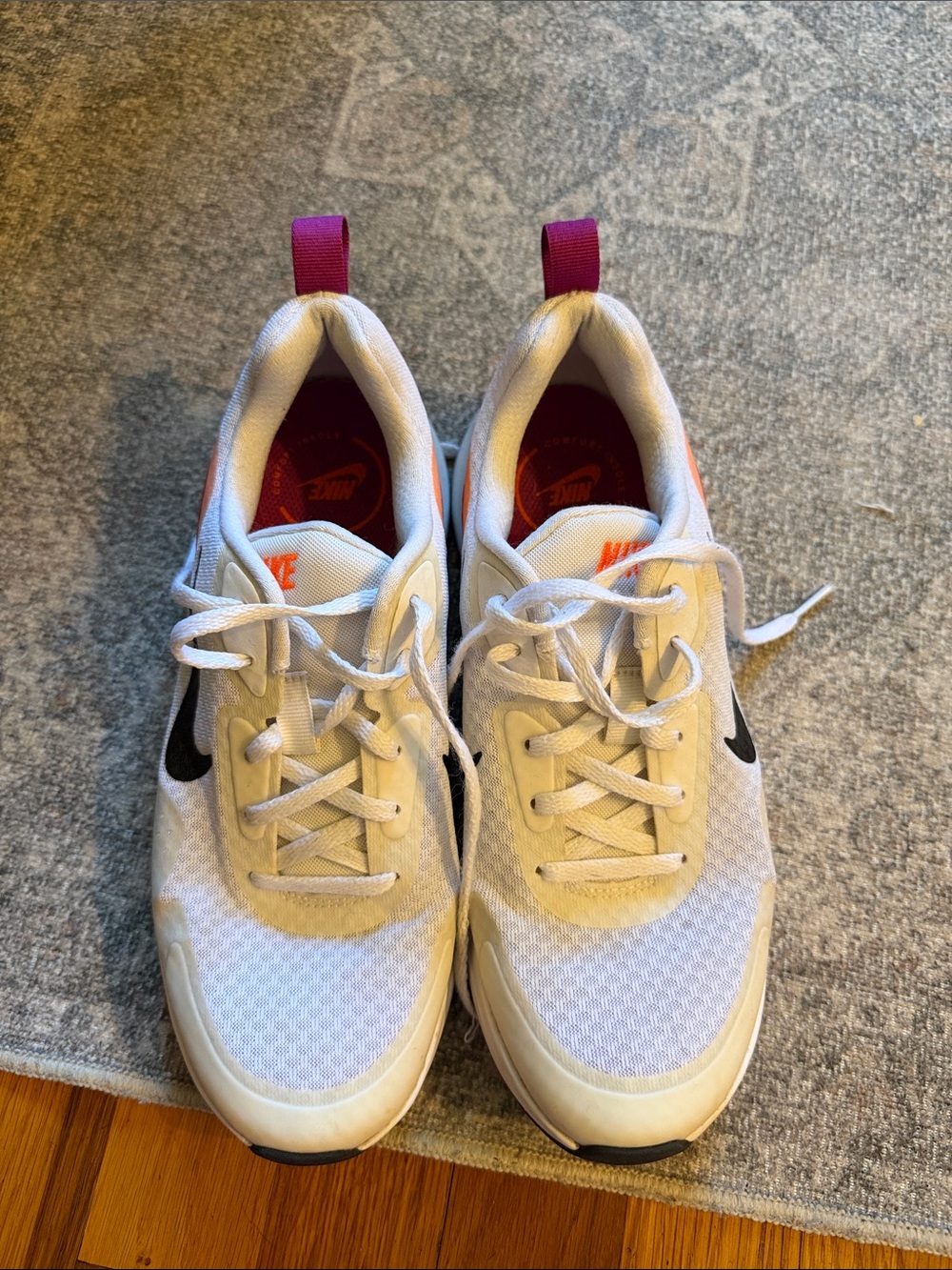 Nike Women's White Black Athletic Sneakers with Pink Accents